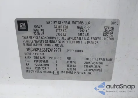 2015 Chevrolet Silverado 1500 2Lt from USA, damaged, VIN 1GCVKREC3FZ419987